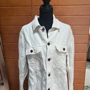 Banana Republic Linen Blend  Coaches Ecru Button-Up Jacket